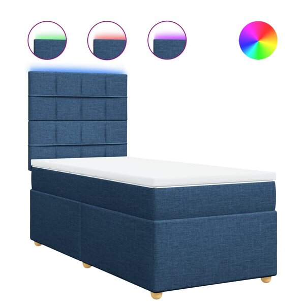 vidaXL Sommier à lattes de lit avec matelas Bleu 90x190 cm Tissu