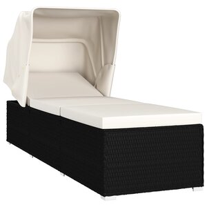 vidaXL Chaise longue avec auvent et coussin Résine tressée Blanc crème