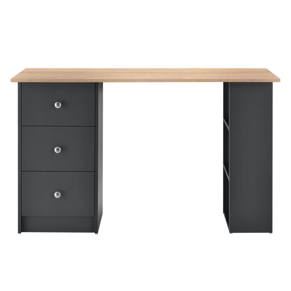 Bureau table secrétaire poste de travail informatique avec 3 tiroirs 120 cm gris foncé et bois 03_0004712