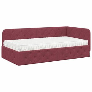 vidaXL Cadre de lit d'angle avec matelas Bordeaux 100 x 200 cm tissu