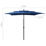 vidaXL Parasol à 3 niveaux avec mât en aluminium Bleu azuré 2 5x2 5 m