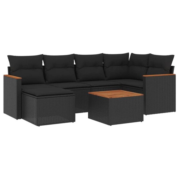 vidaXL Salon de jardin 7 Pièces avec coussins noir résine tressée