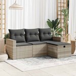 vidaXL Salon de jardin 4 Pièces avec coussins gris clair résine tressée
