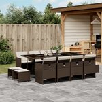 vidaXL Ensemble à manger de jardin avec coussins 13 Pièces marron rotin