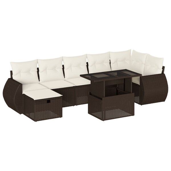 vidaXL Salon de jardin 8 Pièces avec coussins marron résine tressée