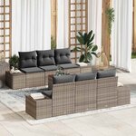 vidaXL Ensemble de canapé de jardin avec coussin 7 Pièces Gris Poly rotin