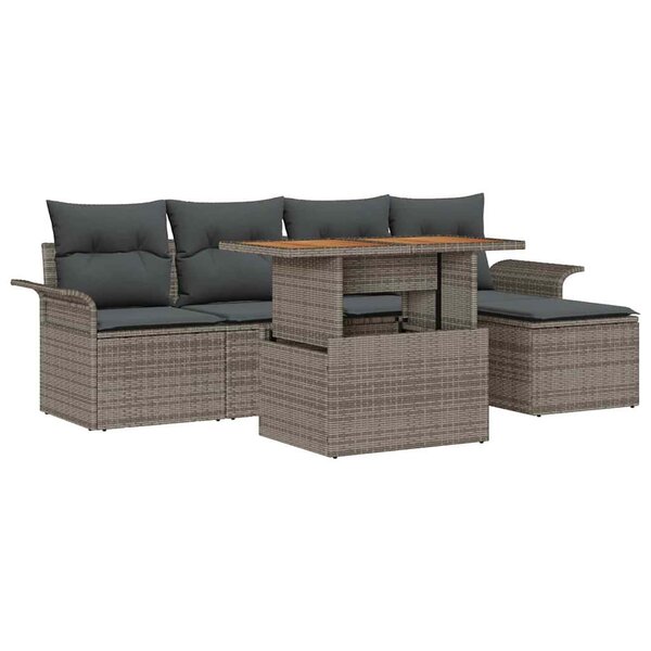 vidaXL Ensemble de canapé de jardin 6 Pièces Gris Poly rotin