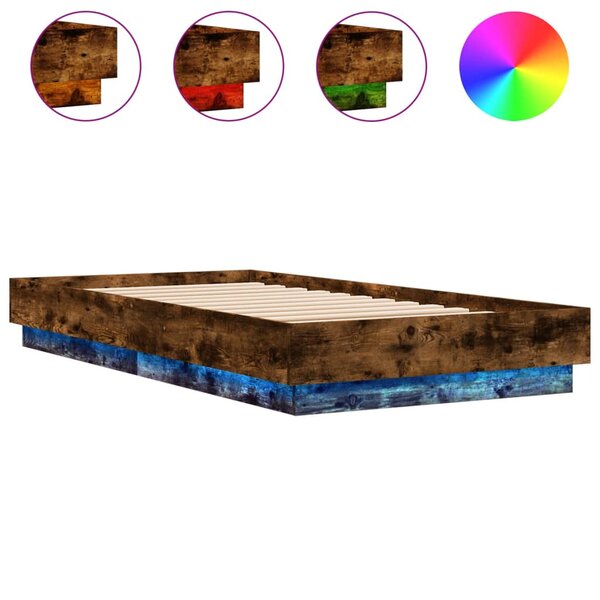 vidaXL Cadre de lit sans matelas avec lumières LED chêne fumé 90x190cm