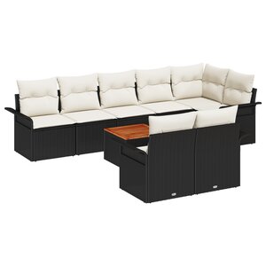 vidaXL Ensemble de Canapé de Jardin 9 Pièces avec Coussins Noir Poly Rattan Acacia