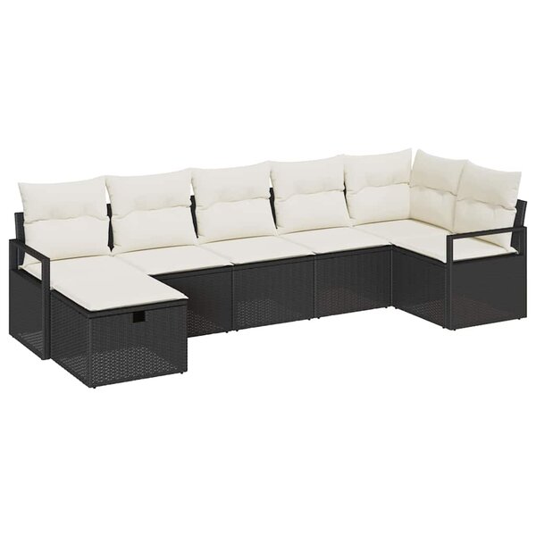 vidaXL Ensemble de canapé de jardin avec coussin 7 Pièces Noir et crème
