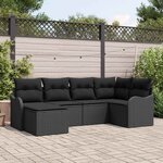 vidaXL Ensemble de canapé de jardin avec coussin 6 Pièces Noir Poly rotin