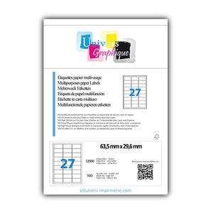 Lot de 500 planches a4 de 27 étiquettes à bords ronds 63 5 x 29 6 mm en papier blanc 70g/m² multifonction