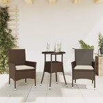 vidaXL Ensemble à manger de jardin et coussins 3Pièces marron rotin verre
