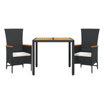 vidaXL Ensemble à manger de jardin avec coussins 3 Pièces Noir