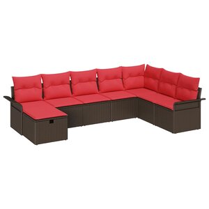 vidaXL Ensemble de canapé de jardin 8 Pièces Marron et rouge polyrotin