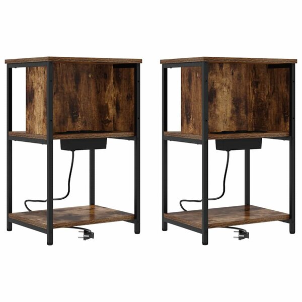 vidaXL Cabinet de chevet 2 Pièces Chêne fumé 38 x 31 x 61 cm