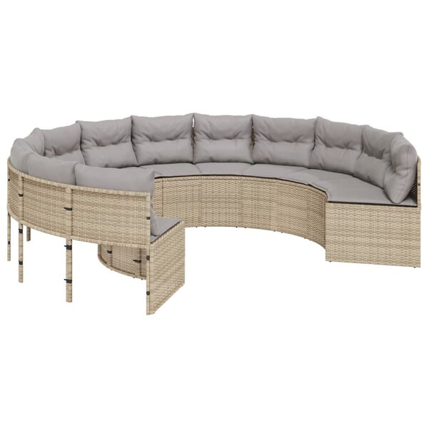 vidaXL Canapé de jardin avec coussins rond beige résine tressée