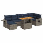 vidaXL Salon de jardin 8Pièces avec coussins marron résine tressée acacia