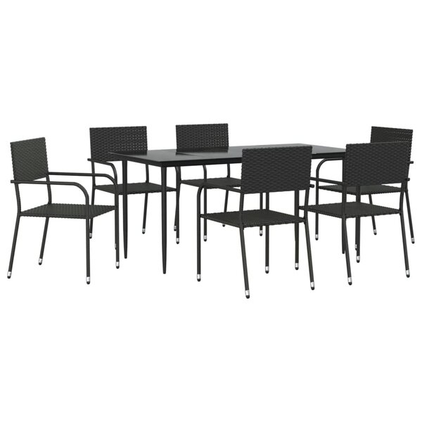 vidaXL Ensemble à manger de jardin 7 Pièces Noir Résine tressée