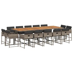 vidaXL Ensemble à manger de jardin 15 Pièces coussins gris résine tressée