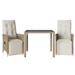 vidaXL Ensemble de bistro de jardin 3 Pièces coussins beige poly rotin