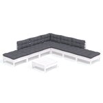 vidaXL Salon de jardin 8 Pièces avec coussins blanc bois de pin