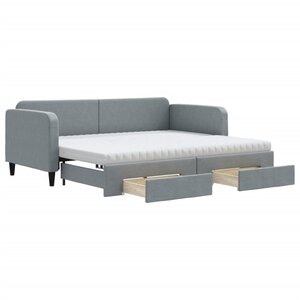 vidaXL Lit de jour avec gigogne et tiroirs gris clair 90x200 cm tissu