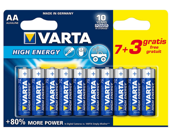 Varta Alkaline High Energy 10 piles 1,5V AA (lot de 2)