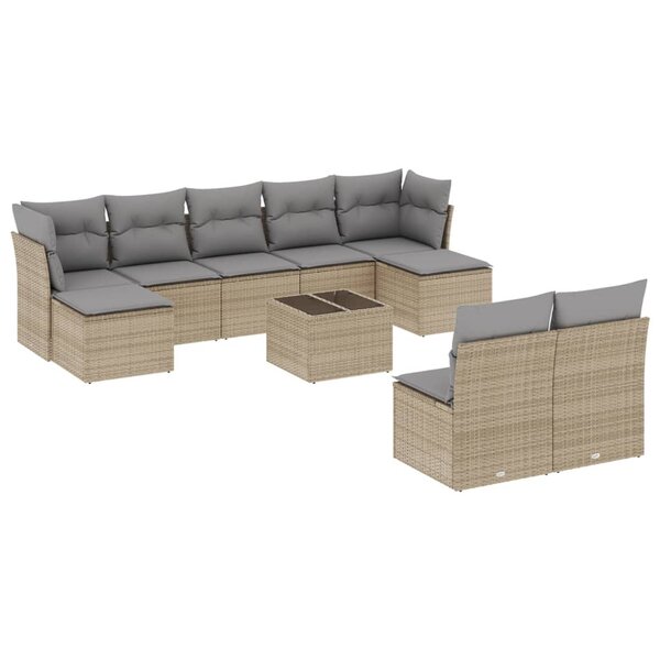 vidaXL Salon de jardin avec coussins 10 Pièces beige résine tressée