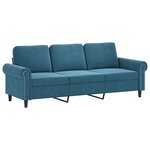 vidaXL Canapé à 3 places avec repose-pieds Bleu 180 cm Velours