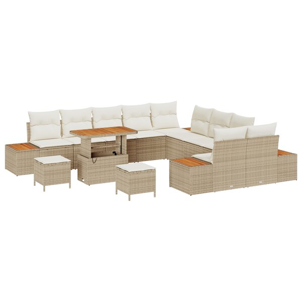 Ensemble de 13 pièces de canapé de jardin avec coussins beige poly rattan acacia