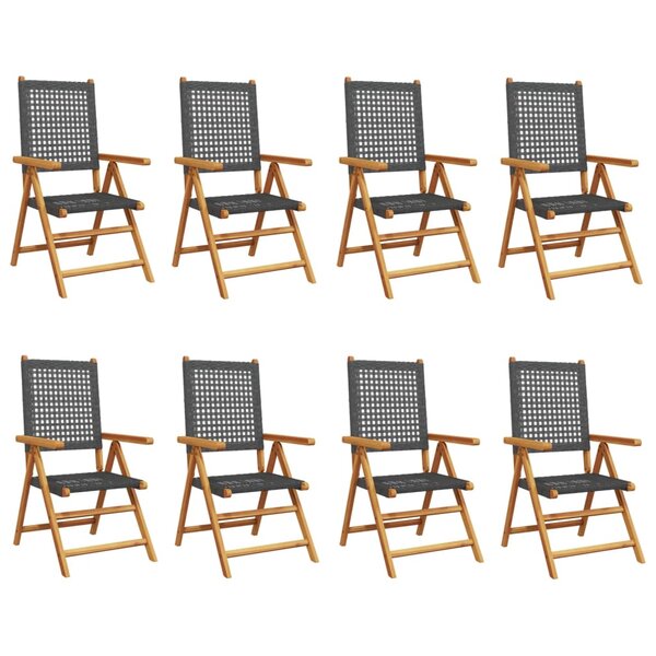 vidaXL Chaises inclinables de jardin lot de 8 noir rotin bois massif