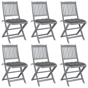 vidaXL Chaises pliables d'extérieur lot de 6 et coussins Bois d'acacia