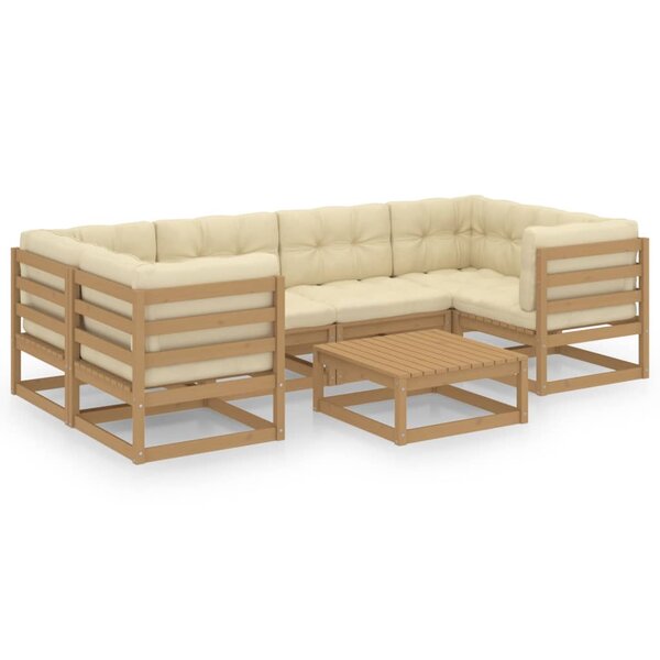 vidaXL Salon de jardin 7 Pièces avec coussins Marron miel Bois de pin