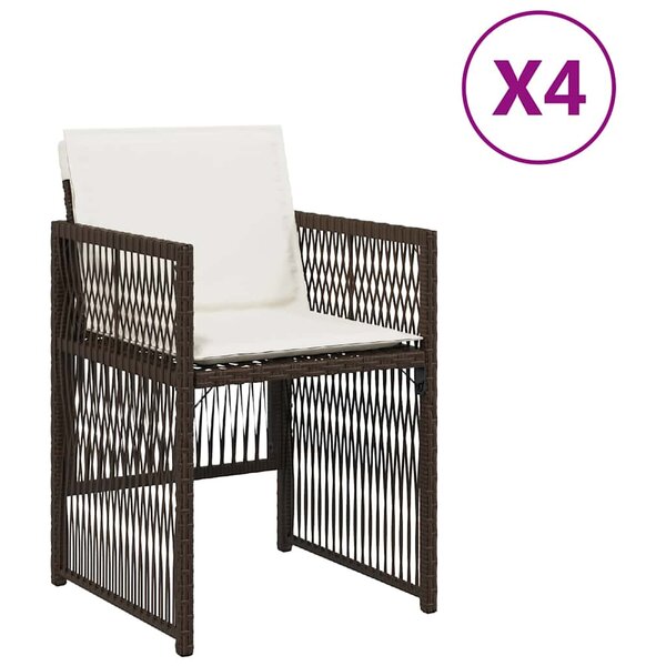 vidaXL Chaises de jardin avec coussins lot de 4 marron résine tressée