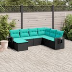 vidaXL Salon de jardin 7 Pièces avec coussins noir résine tressée