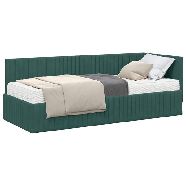 vidaXL Cadre de lit d'angle avec matelas 2 Pièces Vert Velours