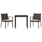 vidaXL Ensemble de salle à manger de jardin 3 pièces avec coussins en poly rattan brun
