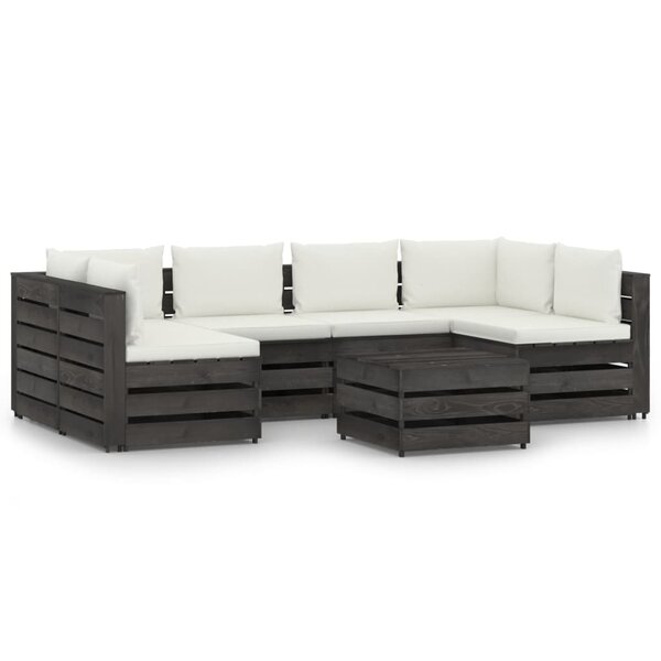 vidaXL Salon de jardin 7 Pièces avec coussins Bois imprégné de gris