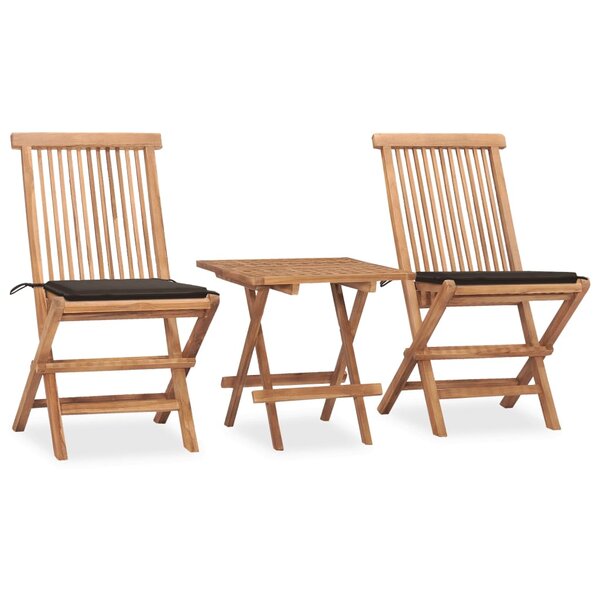 vidaXL Ensemble à manger d'extérieur pliable avec coussin 3 Pièces Teck