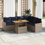 vidaXL Salon de jardin avec coussins 7 Pièces gris résine tressée