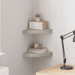 vidaXL Étagères d'angle murales 2 Pièces Gris béton 25x25x3 8 cm MDF