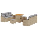 Ensemble de Canapés de Jardin 9 pièces avec Coussins Rattan Poly Beige Acacia