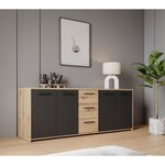 Buffet Particules mélaminé -chêne artisan et Noir- 4 portes + 3 tiroirs - 179 2 x 42 x 74 5 cm