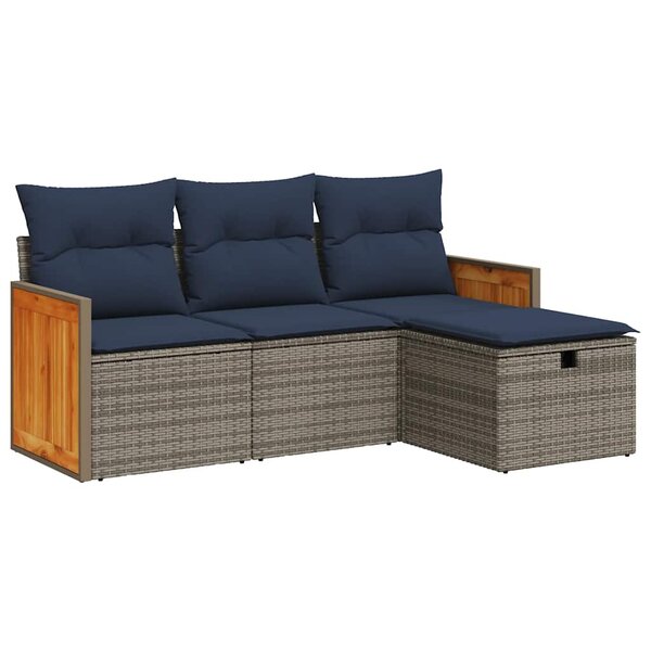 vidaXL Salon de jardin 4 Pièces avec coussins gris résine tressée