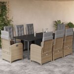 vidaXL Ensemble à manger de jardin et coussins 9 Pièces beige Poly rotin