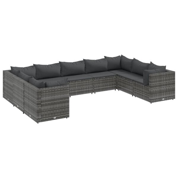 vidaXL Salon de jardin 9 Pièces avec coussins Gris Résine tressée
