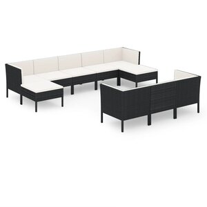 vidaXL Salon de jardin 10 Pièces avec coussins Résine tressée Noir