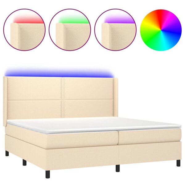 vidaXL Sommier à lattes de lit matelas LED Crème 200x200 cm Tissu