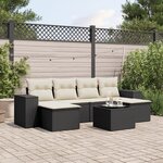 vidaXL Salon de jardin 7 Pièces avec coussins noir résine tressée
